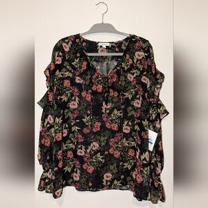 Kensie Cold Shoulder Ruffle Blouse